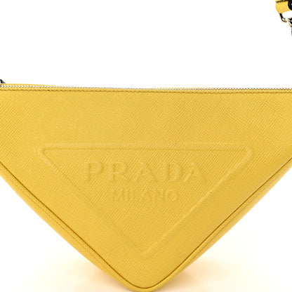 Prada Saffiano Cuir Logo Embossed Triangle Shoulder Bag Sole 7 of 9