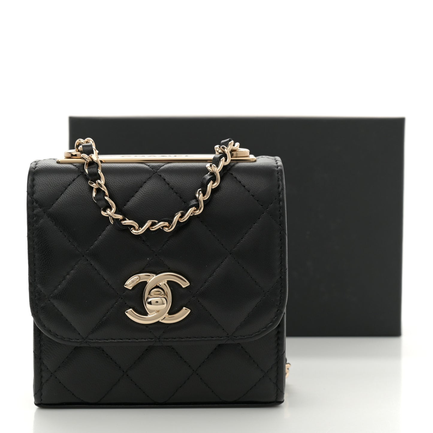 Lambskin Quilted Mini Trendy CC Chain Wallet Black