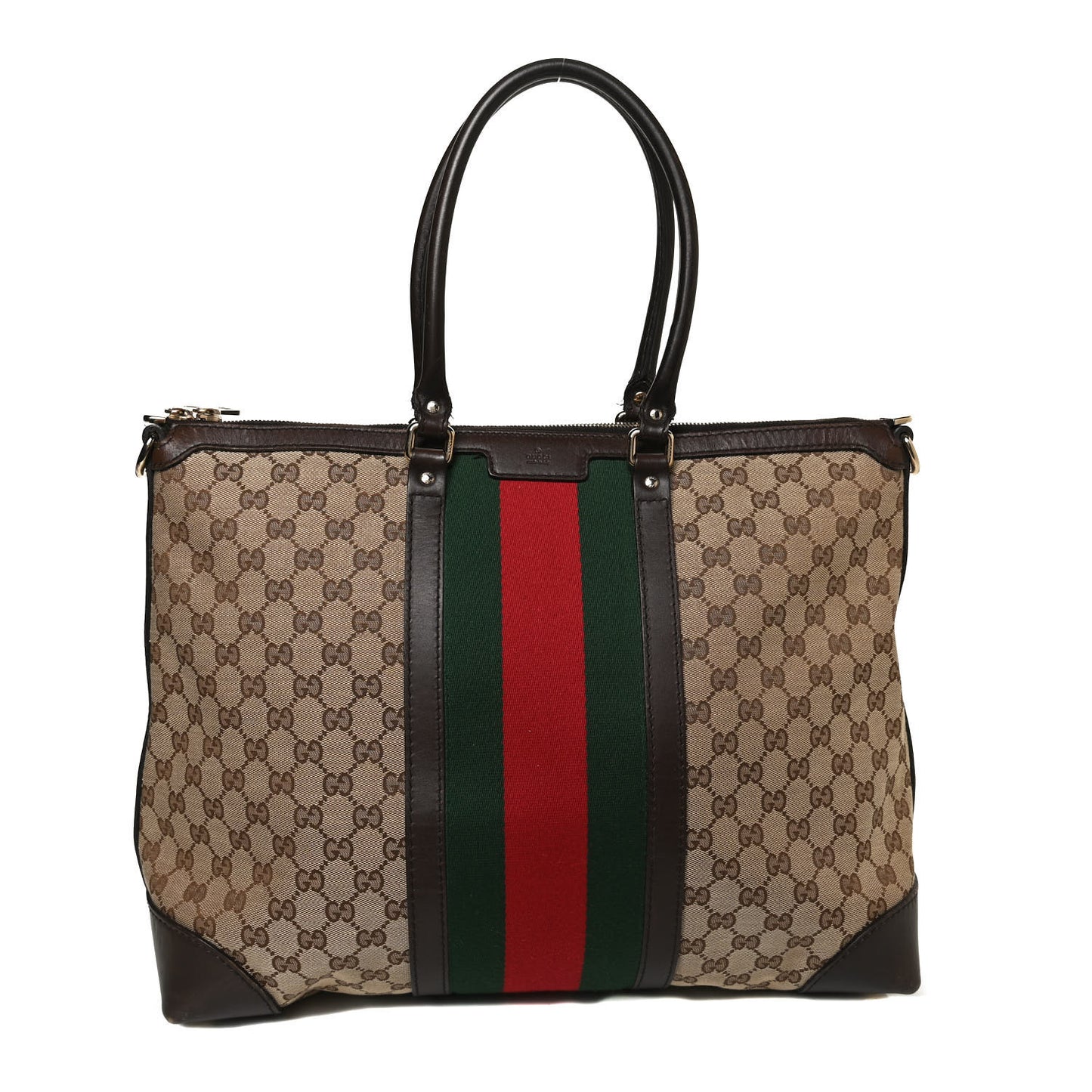 GG Canvas Vintage Web Large Tote Brown