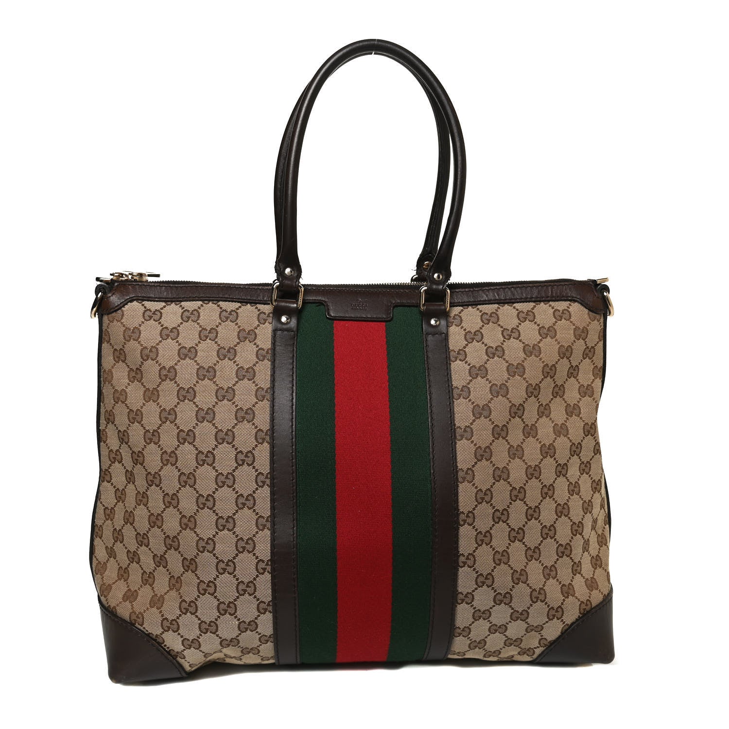 Gucci GG Canvas Vintage Web Large Tote Brown 1 of 12