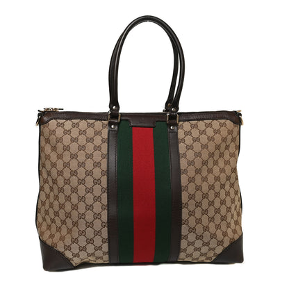 Gucci GG Canvas Vintage Web Large Tote Brown 1 of 12