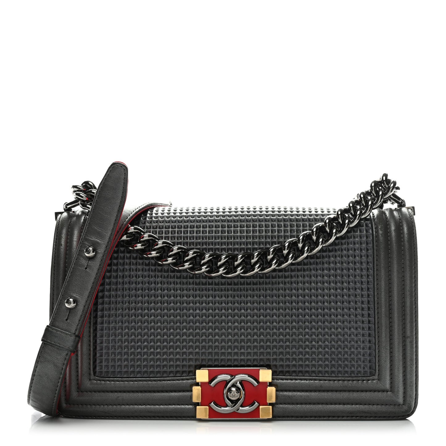 Lambskin Embossed Medium Boy Cube Flap Grey
