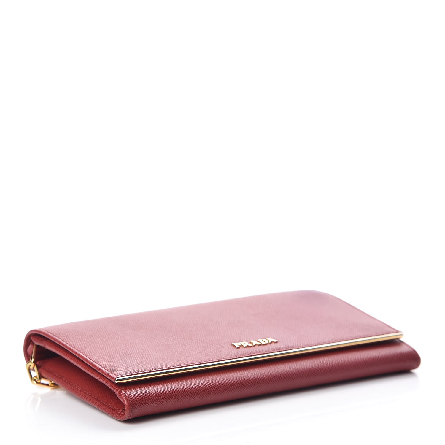 Prada Saffiano Metal Bar Chain Wallet Fuoco 4 of 12