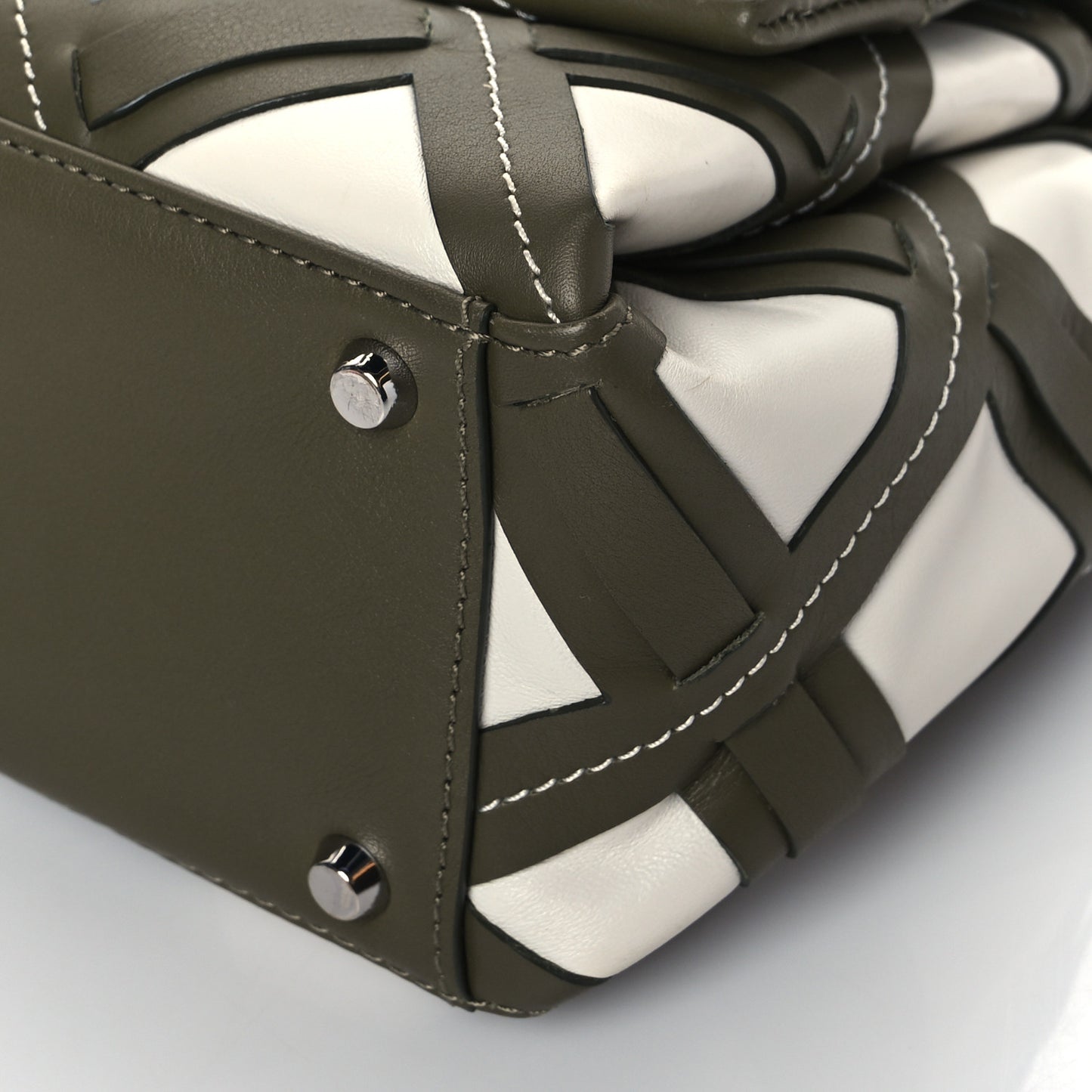 Calfskin Cutout Alix Flap Shoulder Bag Military Green White