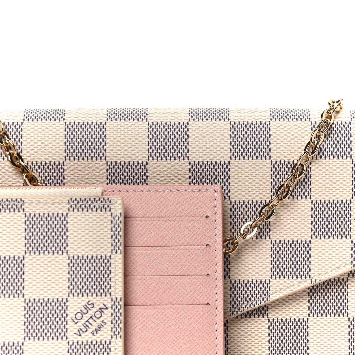 Louis Vuitton Damier Azur Pochette Felicie Chain Wallet Rose Ballerine 9 of 13