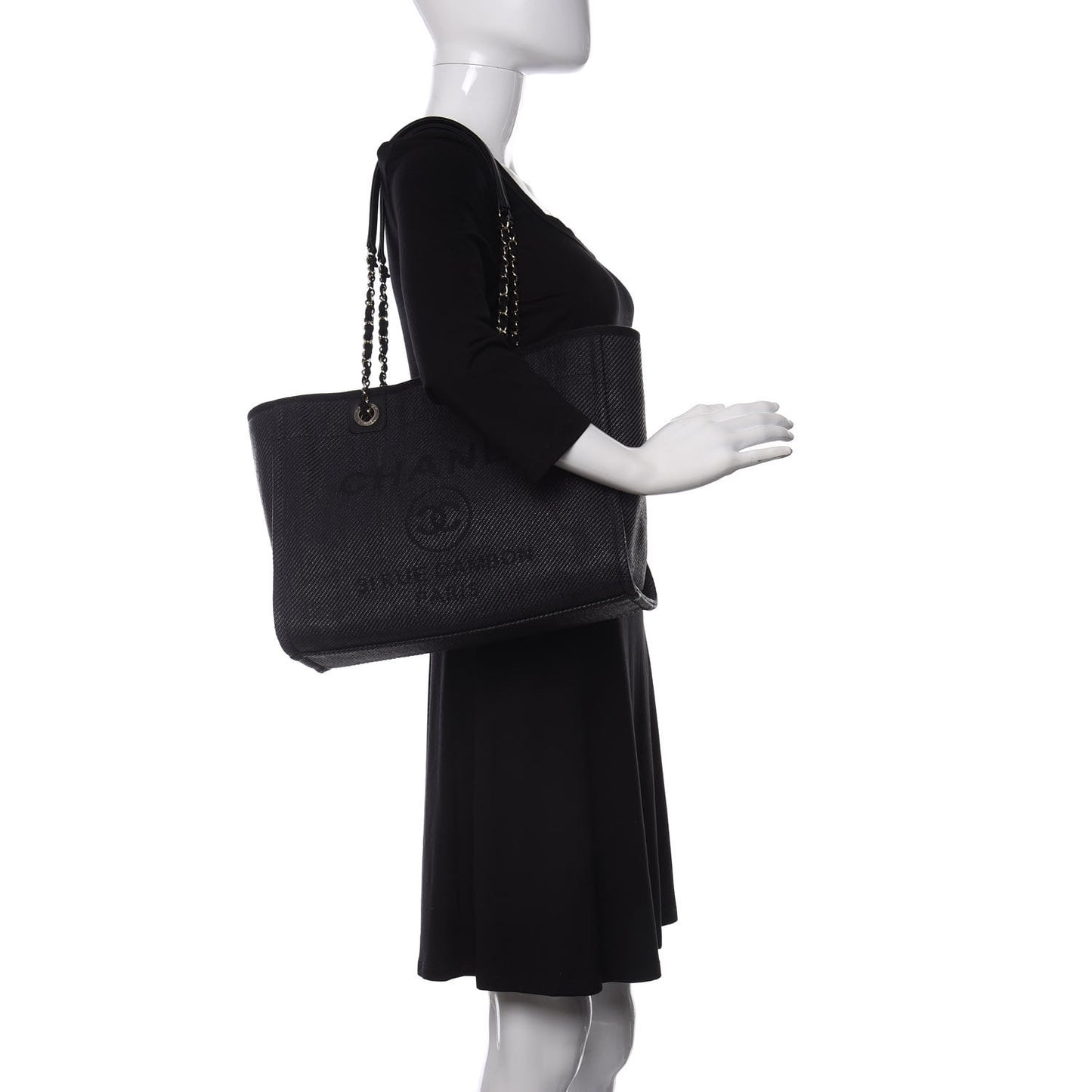 Mixed Fibers Calfskin Small Deauville Tote Black