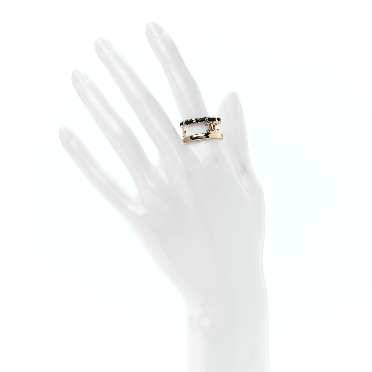 Metal Lambskin CC Ring 54 Gold Black
