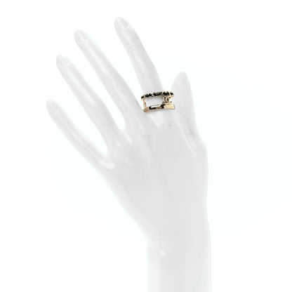 Chanel Metal Lambskin CC Ring 54 Gold Black 2 of 5