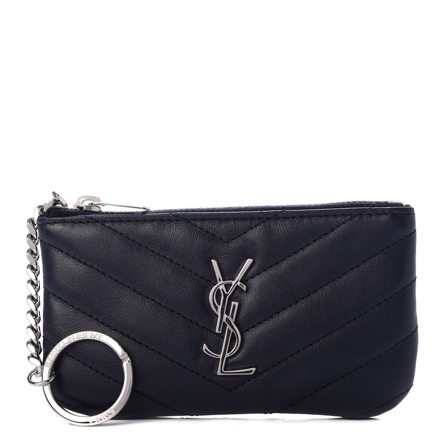 Calfskin Matelasse Monogram Key Pouch Deep Marine