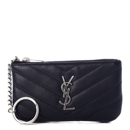 Saint Laurent Calfskin Matelasse Monogram Key Pouch Deep Marine 1 of 7