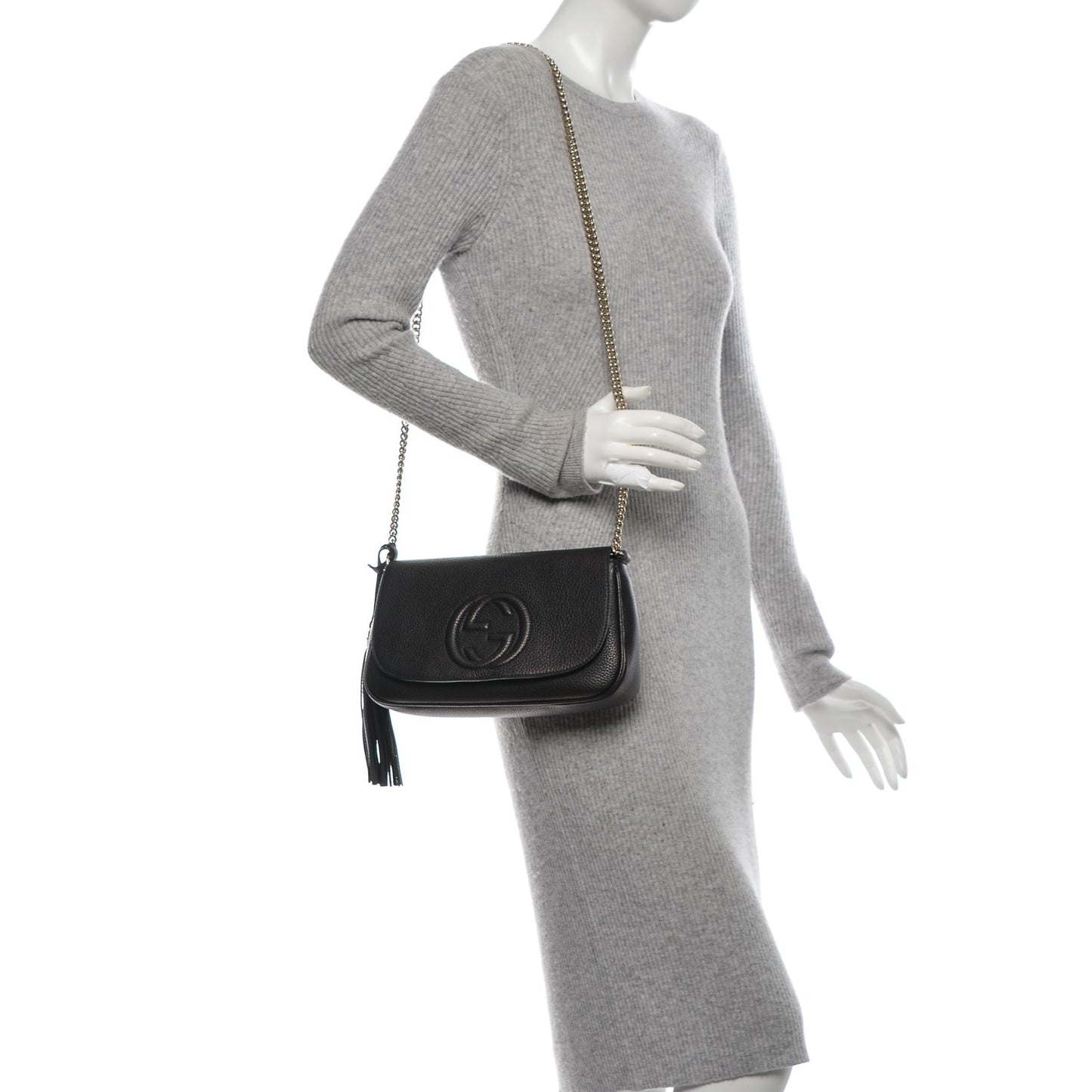 Pebbled Calfskin Medium Soho Flap Crossbody Black