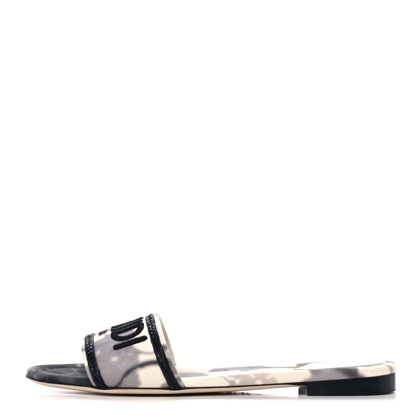Canvas Floral Print Logo Flat Slide Sandals 41 White Black