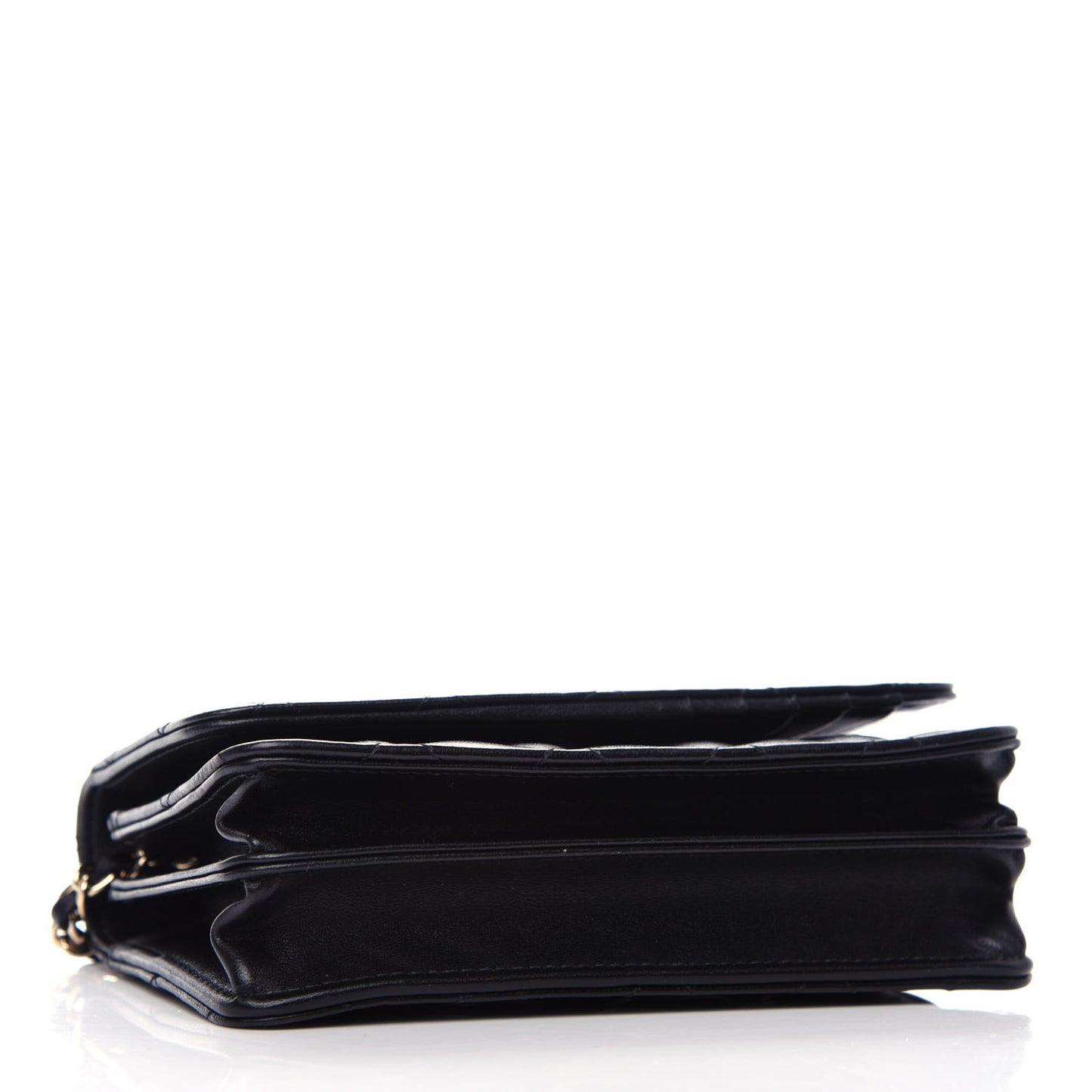 Lambskin Quilted Mini Camellia Bow Wallet On Chain WOC Black