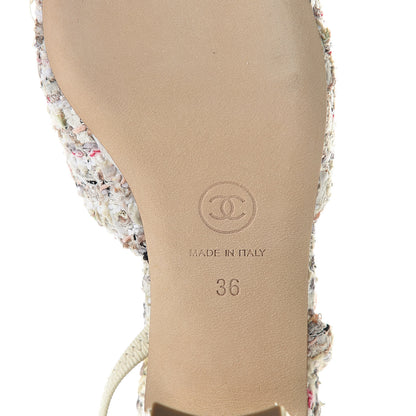 Chanel Tweed Lambskin Cap Toe CC Slingback Pumps 36 Brown Ecru Green White 7 of 8