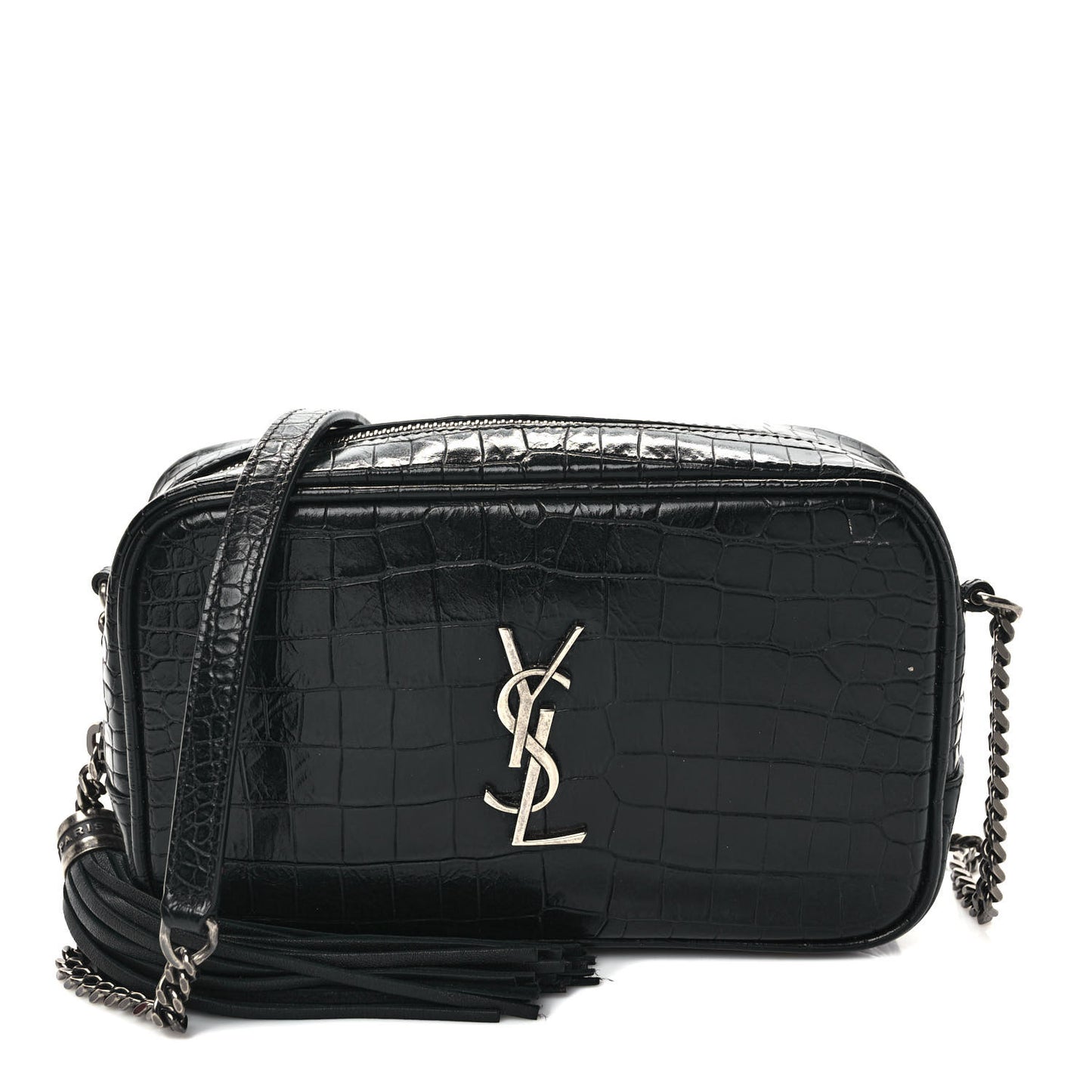 Calfskin Crocodile Embossed Monogram Mini Lou Camera Bag Black