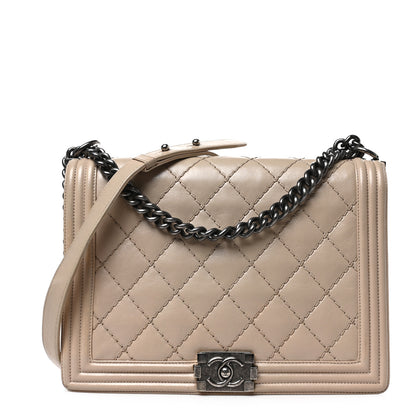Chanel Calfskin Double Stitch Large Boy Flap Beige 1 of 9