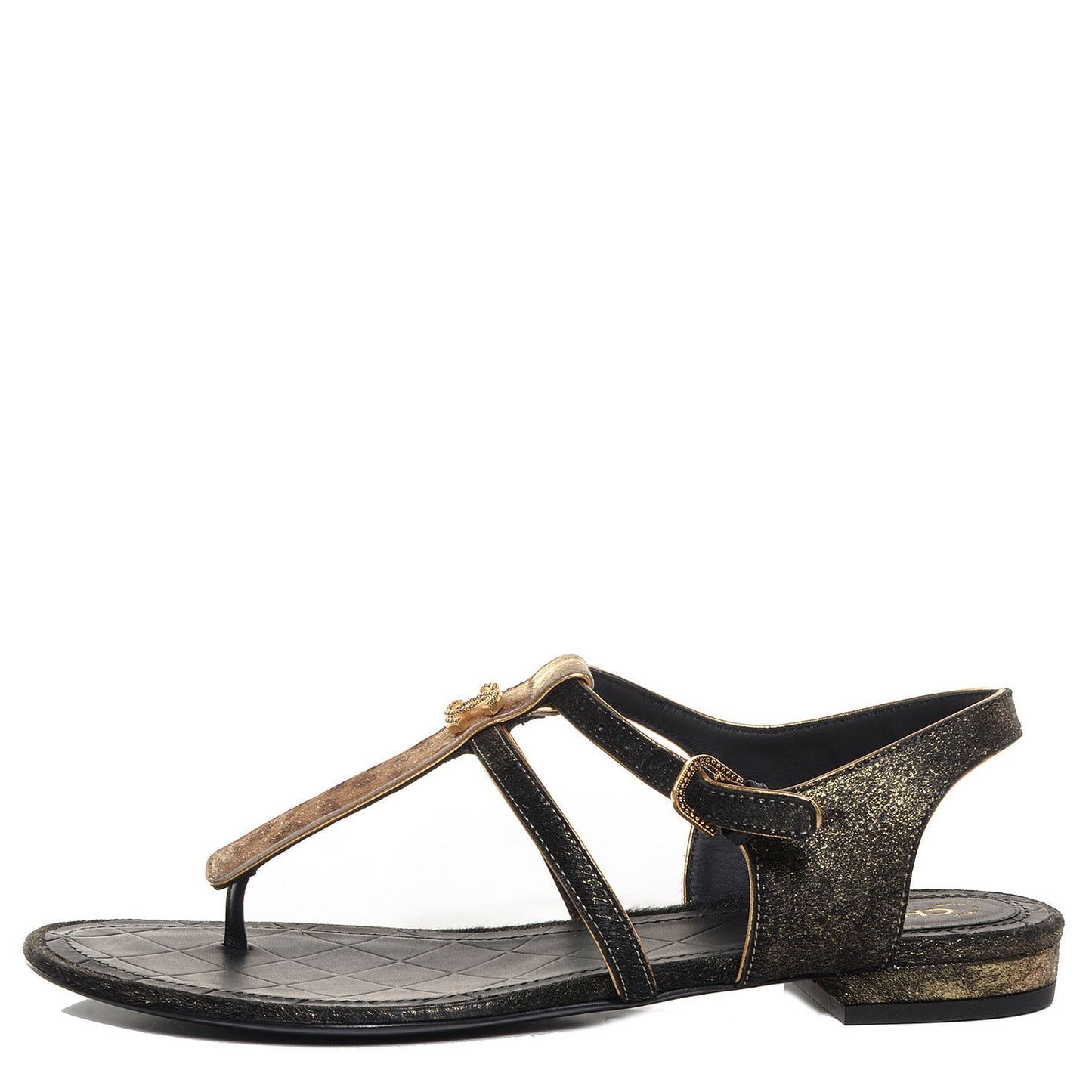Calfskin Leopard Print Pony Hair CC Sandals Gold Black