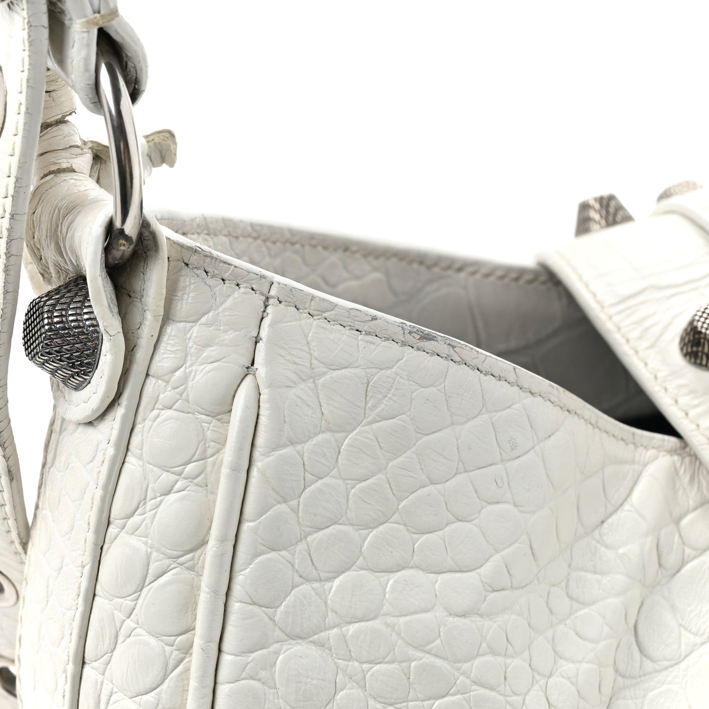 Extra Supple Calfskin Crocodile Embossed Medium Le Cagole Shoulder Bag White