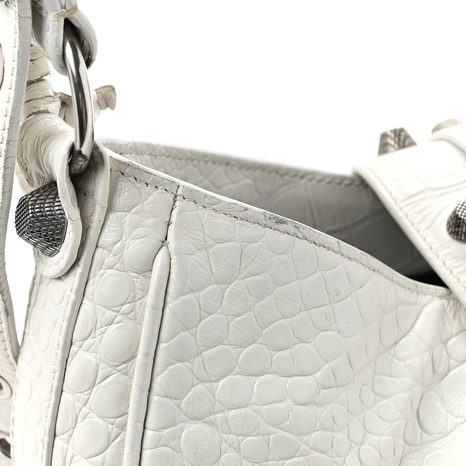Balenciaga Extra Supple Calfskin Crocodile Embossed Medium Le Cagole Shoulder Bag White 11 of 18