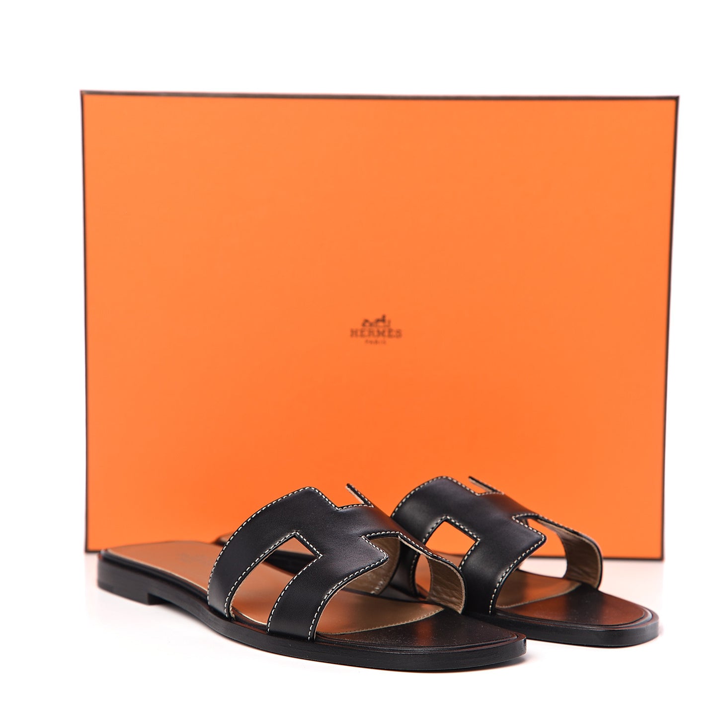 Box Calfskin Oran Sandals 36.5 Black