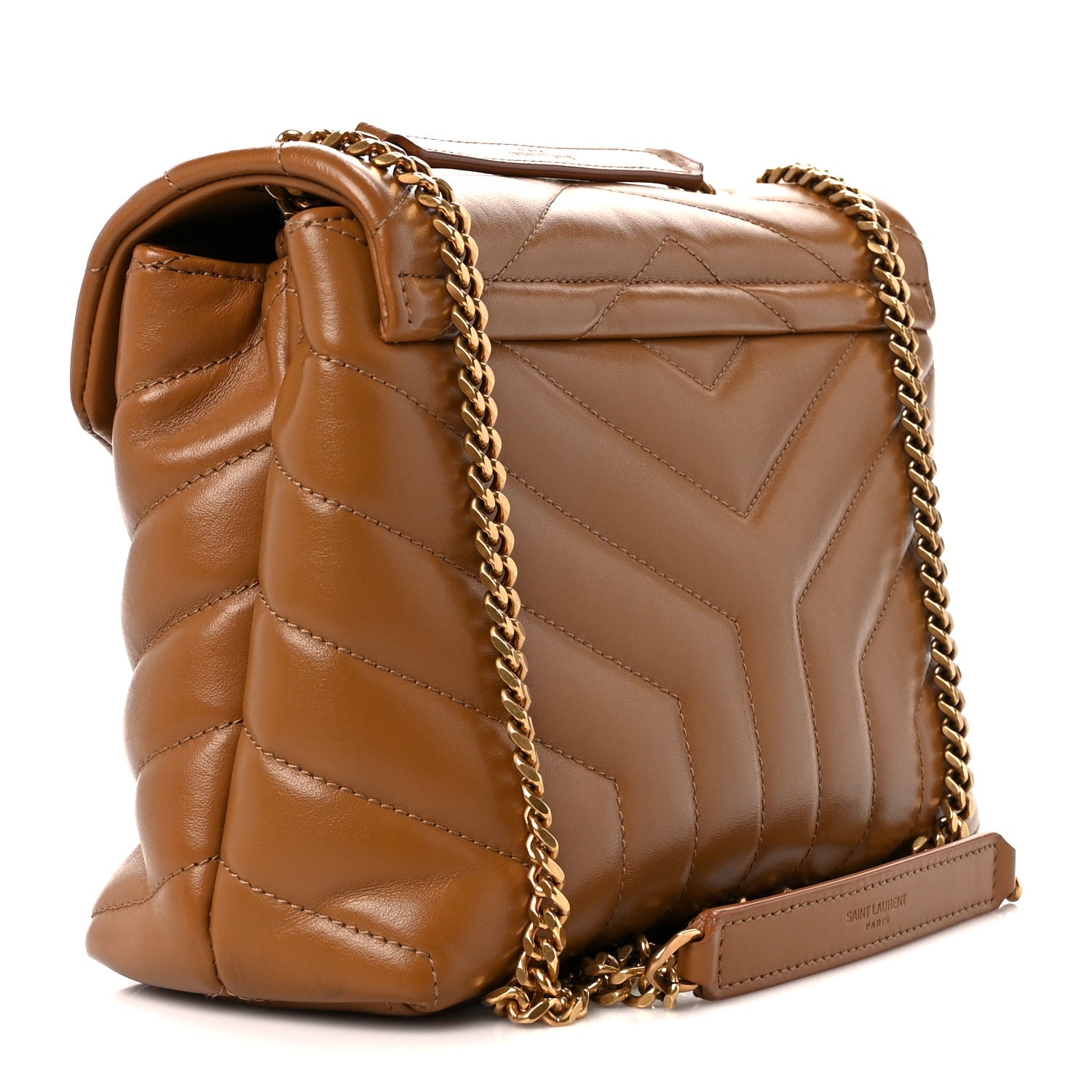 Saint Laurent Calfskin Y Quilted Monogram Small Loulou Chain Satchel Dark Natural 3 of 12