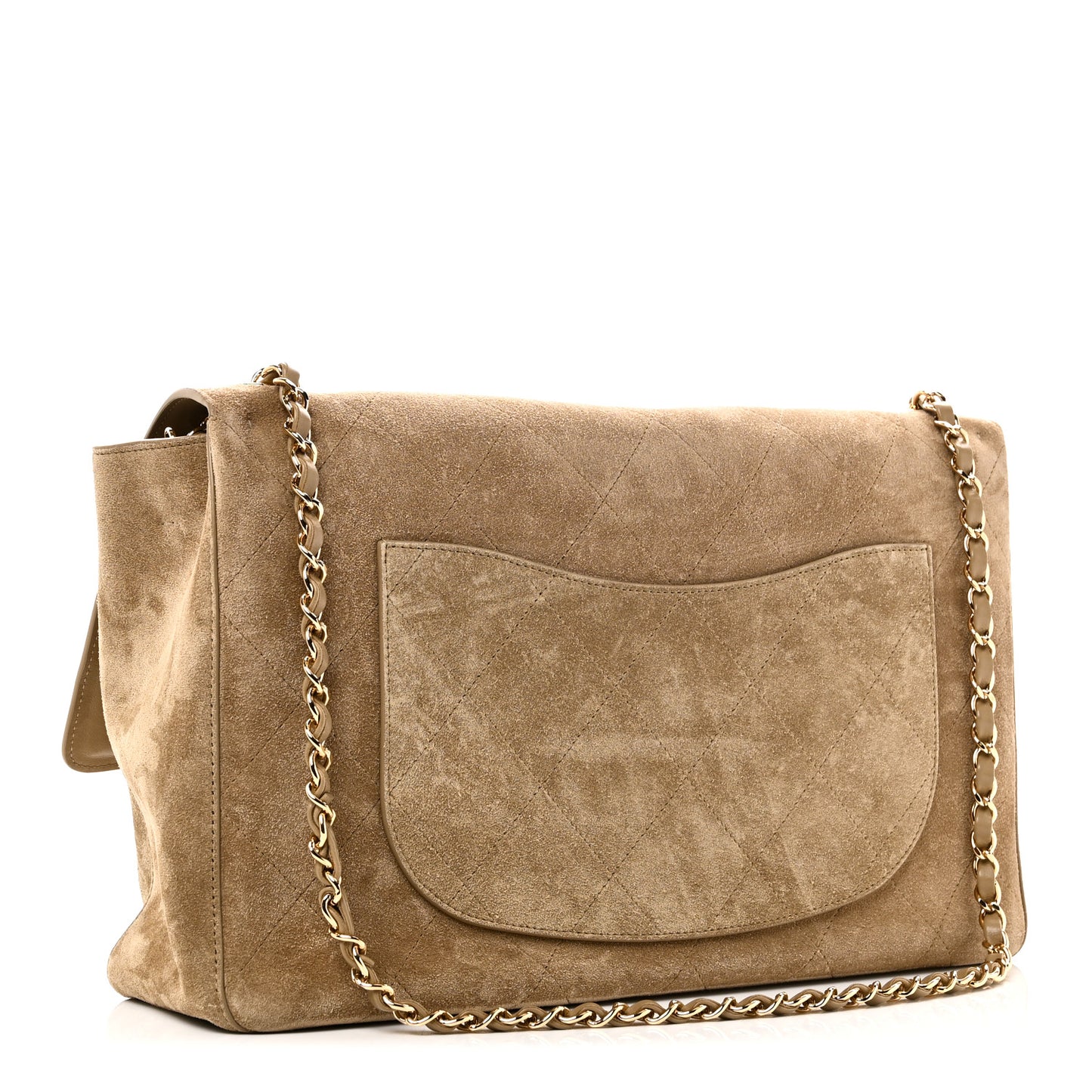 Suede Calfskin Souplissimo Maxi Flap Dark Beige