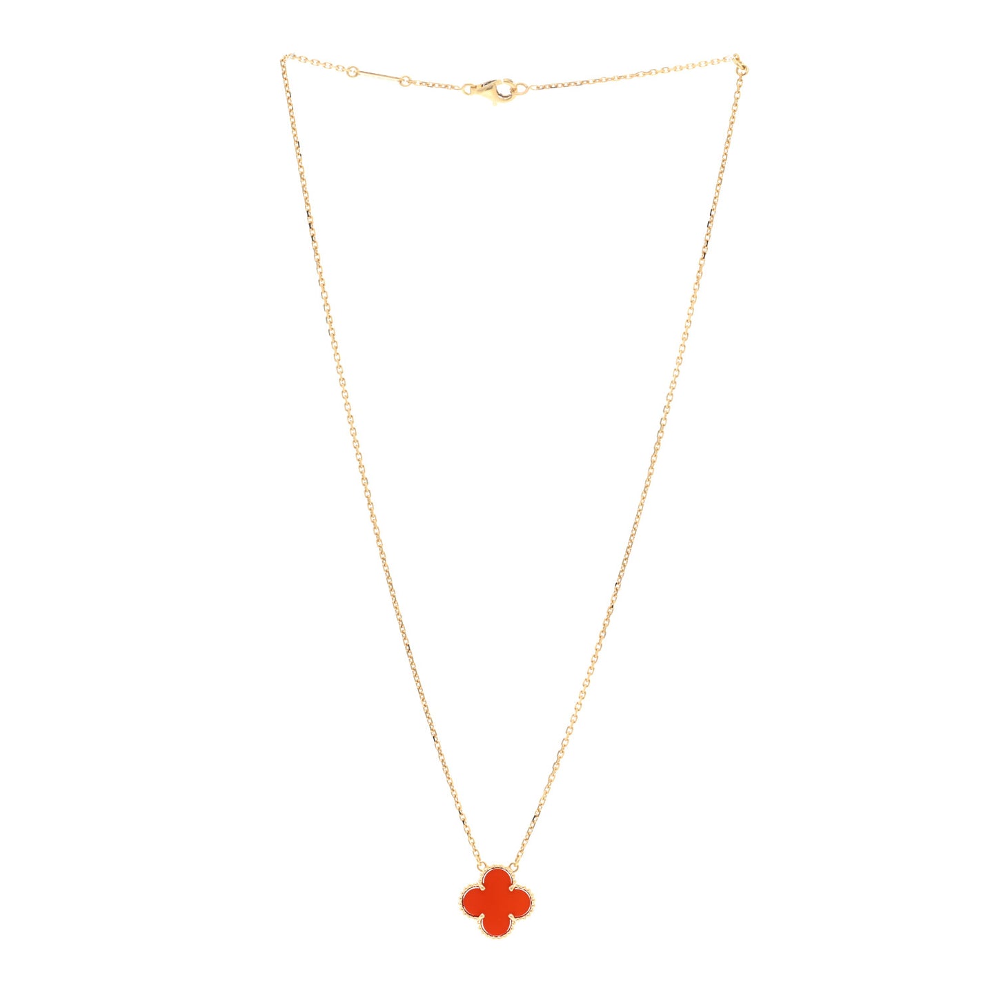 18K Yellow Gold Carnelian Vintage Alhambra Pendant Necklace