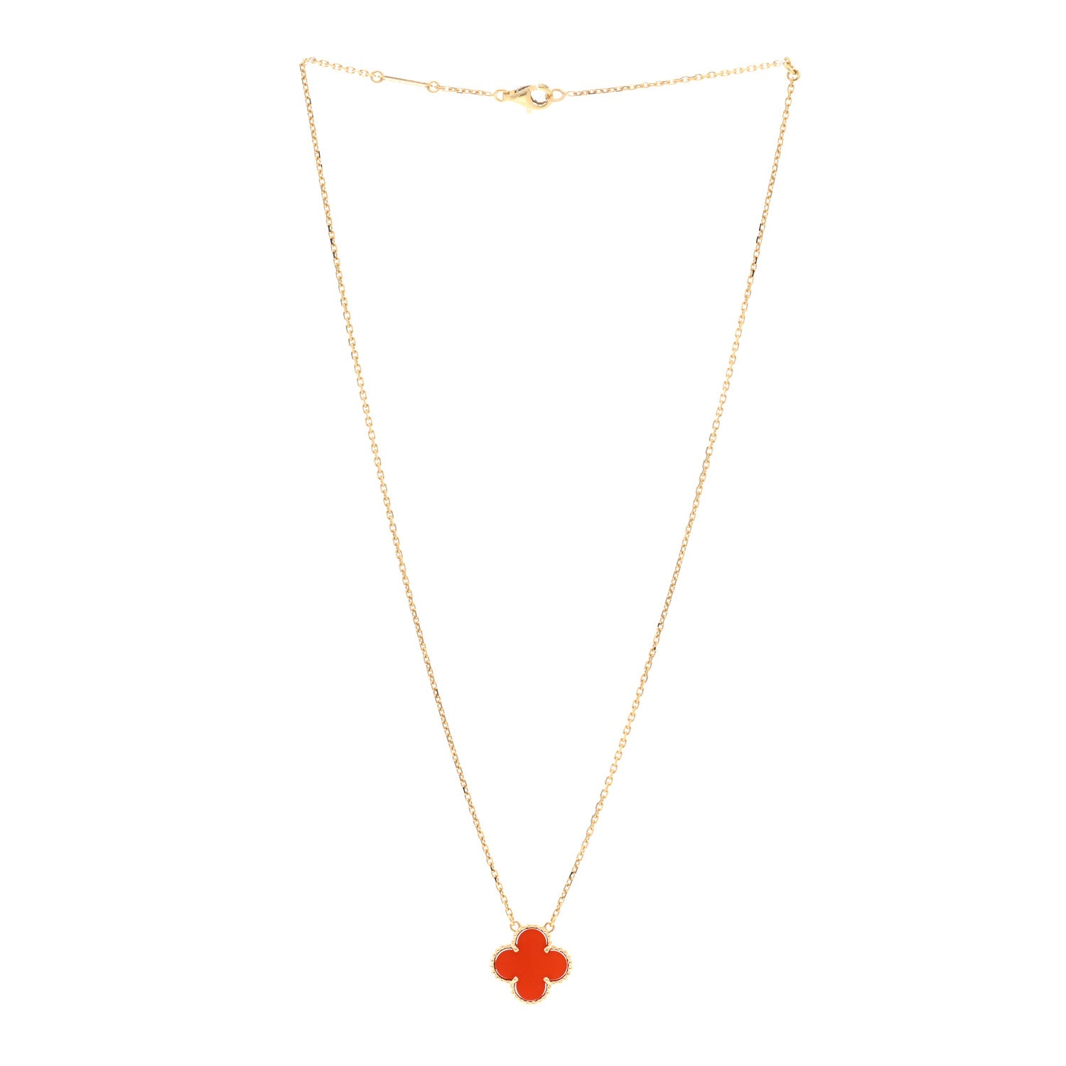 Van Cleef & Arpels 18K Yellow Gold Carnelian Vintage Alhambra Pendant Necklace 3 of 5