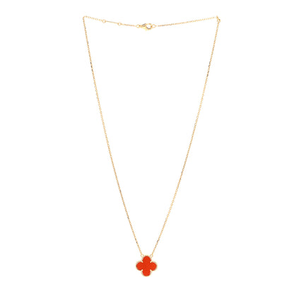 Van Cleef & Arpels 18K Yellow Gold Carnelian Vintage Alhambra Pendant Necklace 3 of 5