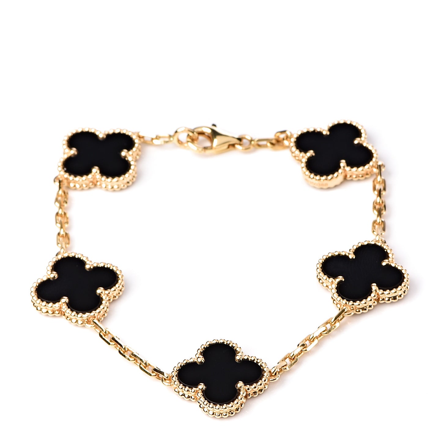 18K Yellow Gold Black Onyx 5 Motifs Vintage Alhambra Bracelet
