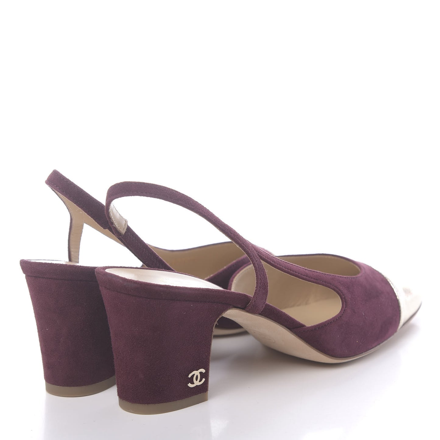 Kid Suede Metallic Lambskin Cap Toe CC Slingback Pumps 36 Burgundy Gold