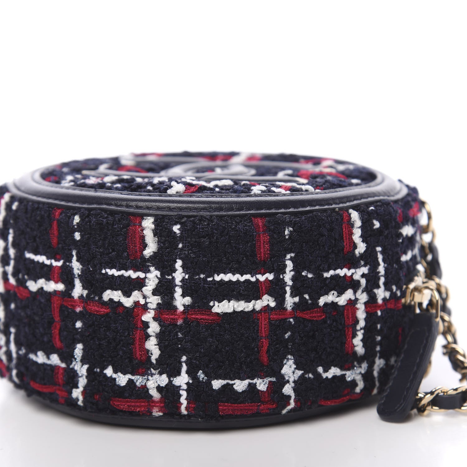 Chanel Tweed Quilted Round Filigree Clutch With Chain Navy Blue 4 of 10