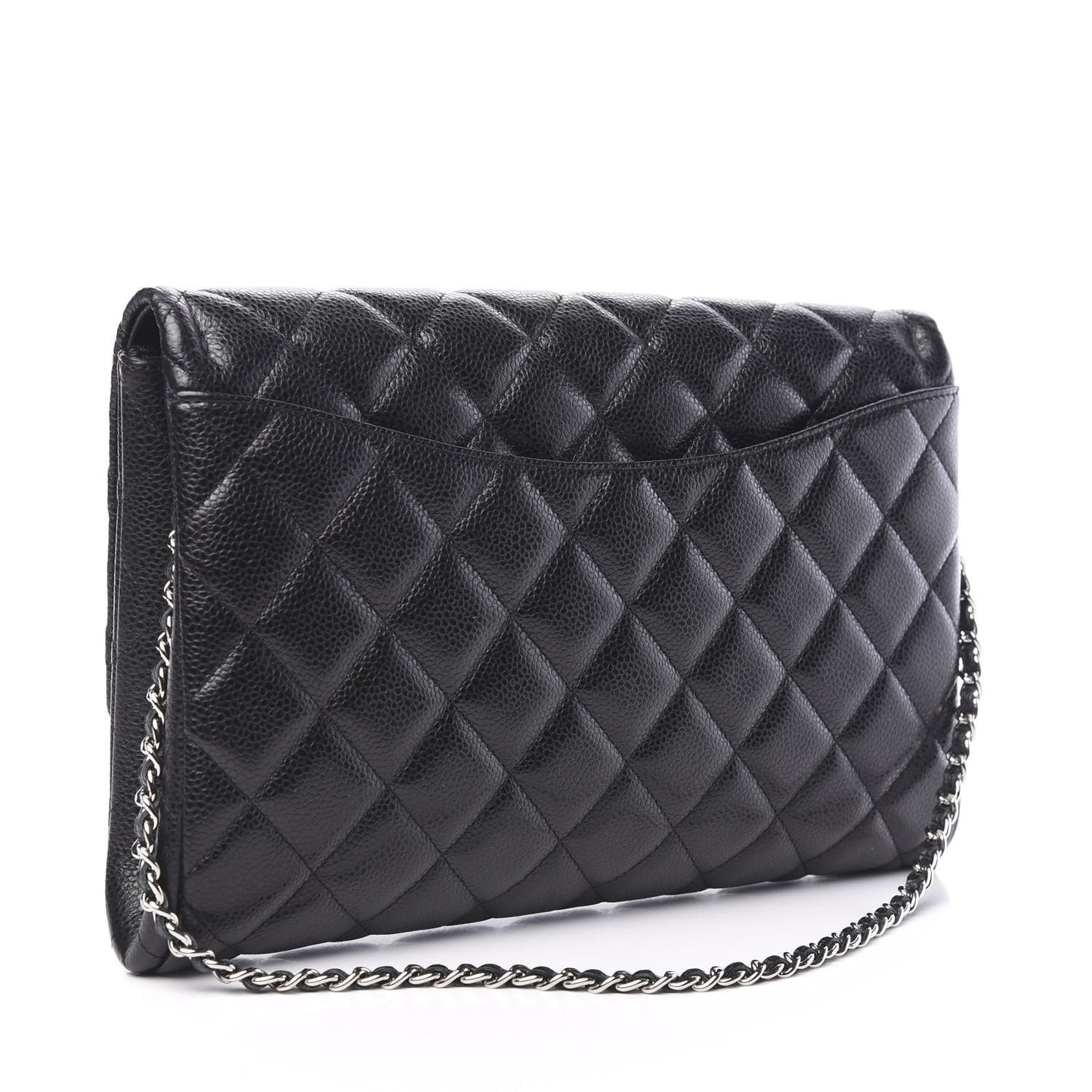 Caviar Quilted Clutch With Chain Flap Black