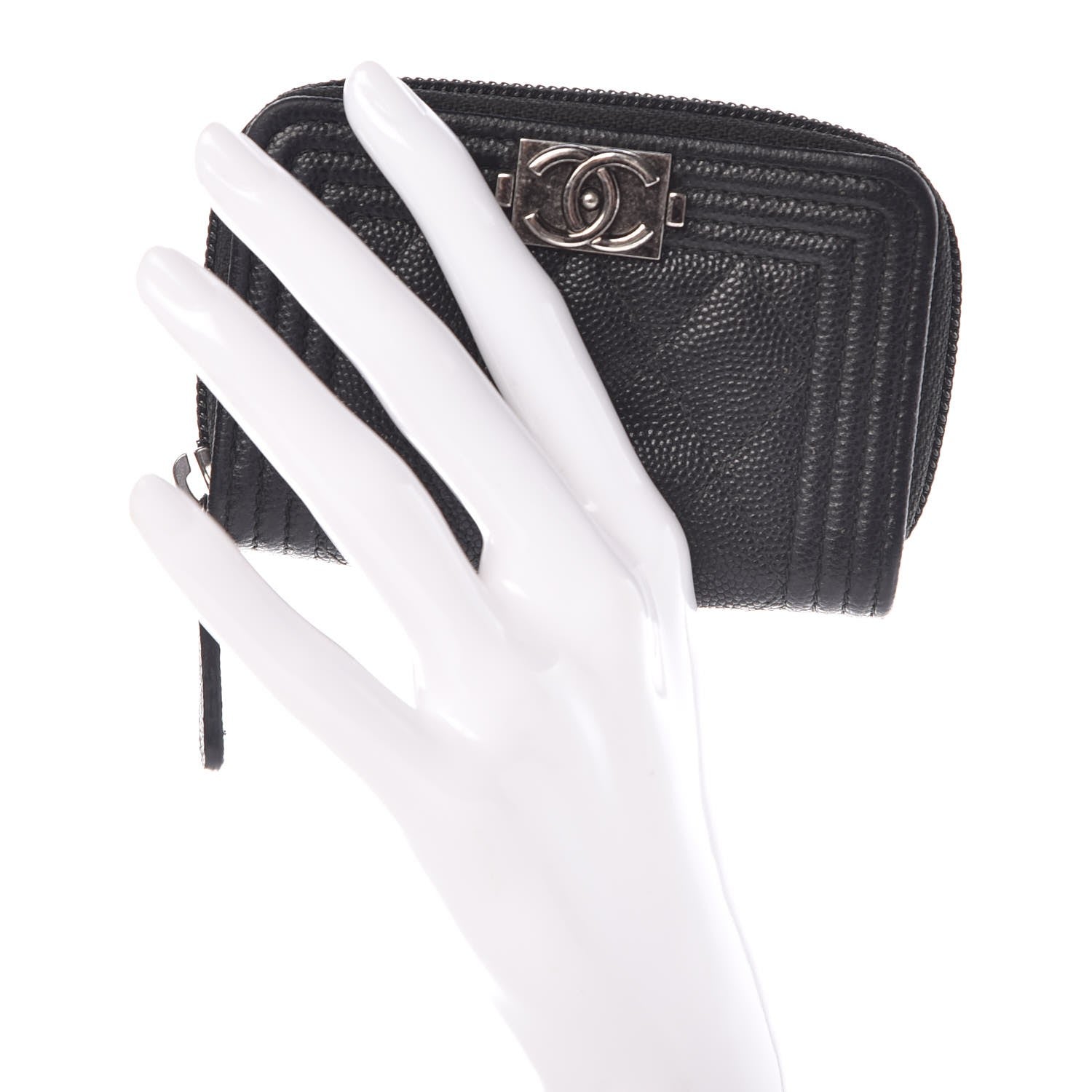 Chanel Caviar Quilted Boy Zip Around Coin Purse Wallet Black 2 of 8