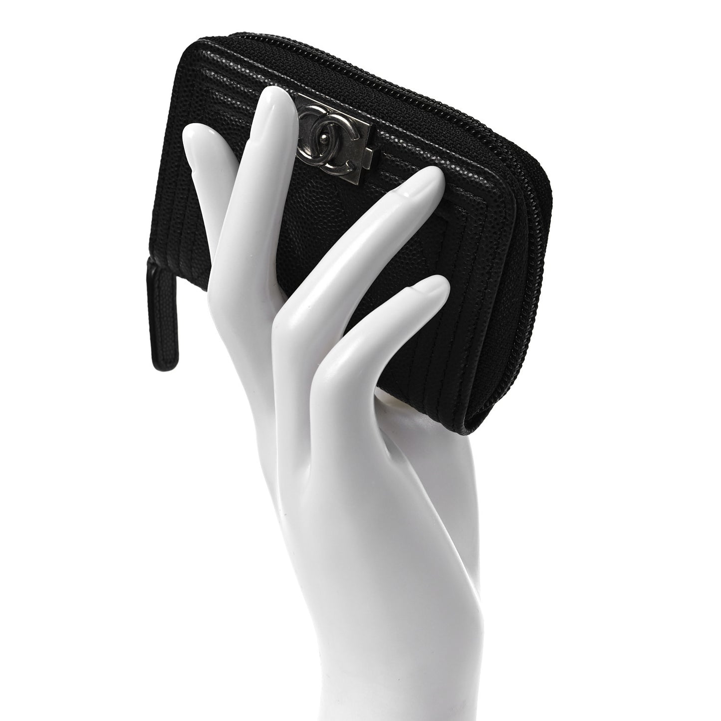 Caviar Quilted Boy Zip Around Coin Purse Wallet Black