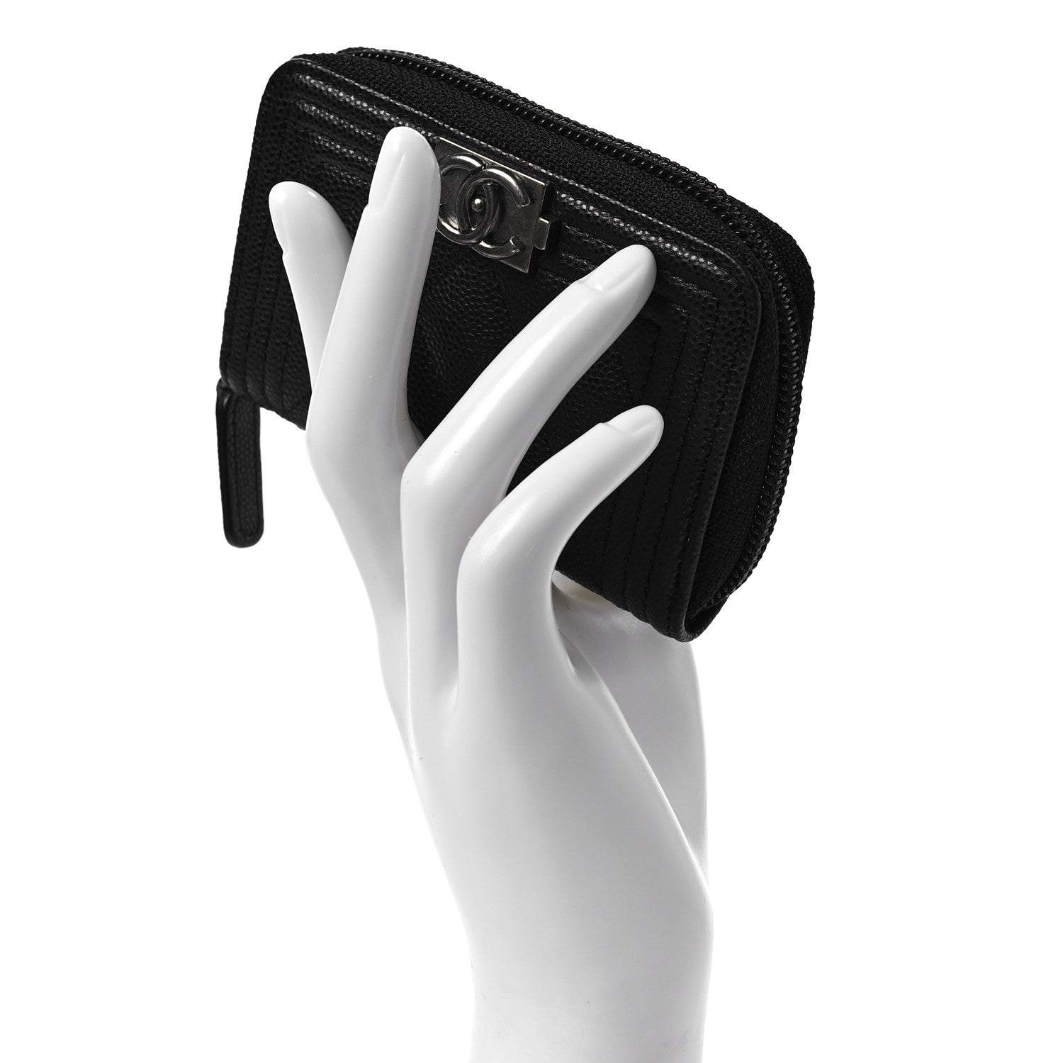 Chanel Caviar Quilted Boy Zip Around Coin Purse Wallet Black 2 of 8