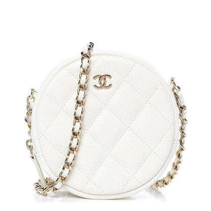 Chanel Caviar Quilted Round Clutch With Chain White 1 of 10