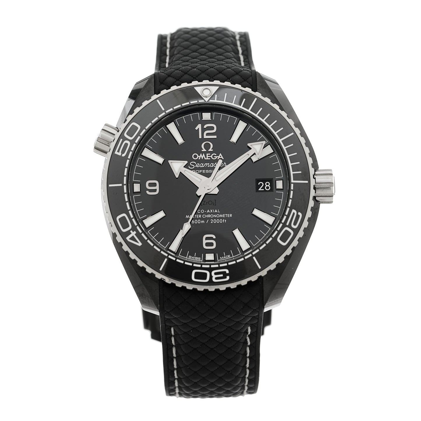 Ceramic 18K White Gold Rubber 39.5mm Seamaster Planet Ocean 600M Automatic Watch Black 215.92.40.20.01.001