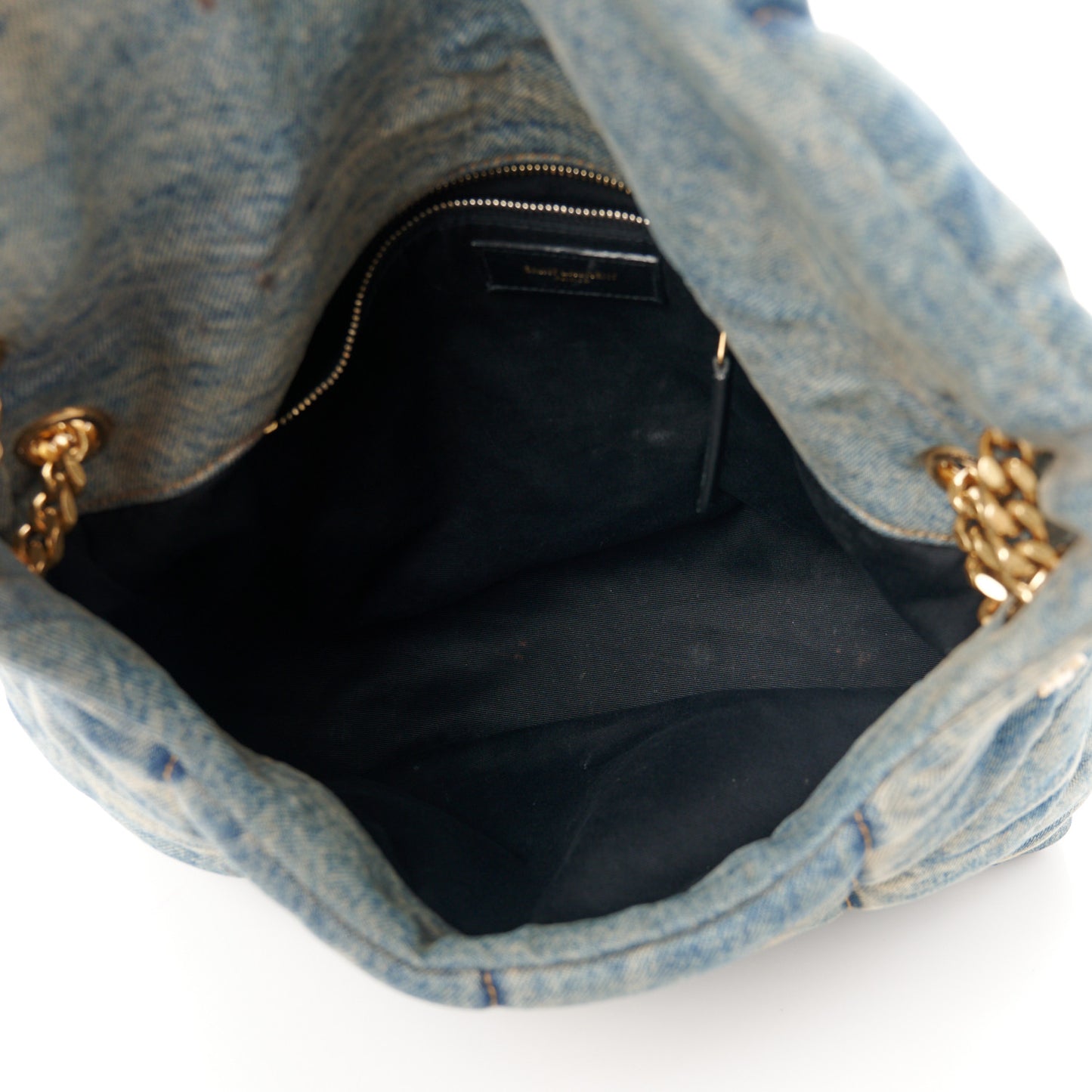 Denim Quilted Medium Loulou Puffer Monogram Chain Satchel Blue Cinnamon