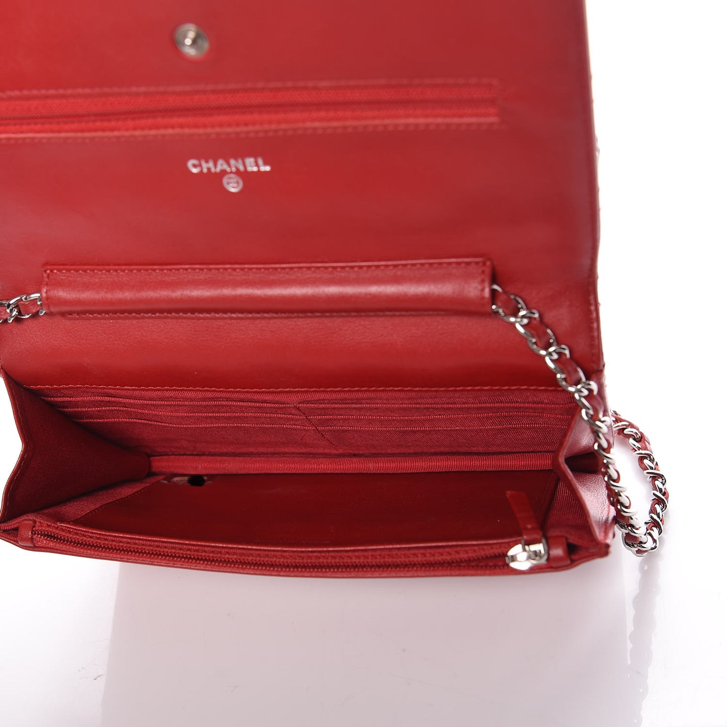 Patent Quilted Wallet On Chain WOC Red