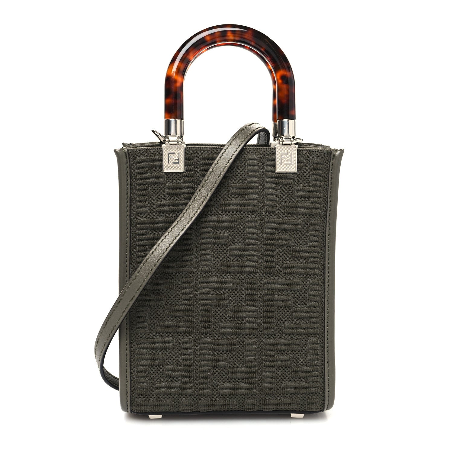 Fendi Technical Fabric Vitello Ceylon Plexiglass FF Mini Fendi Sunshine Shopper Tote Wood 1 of 12
