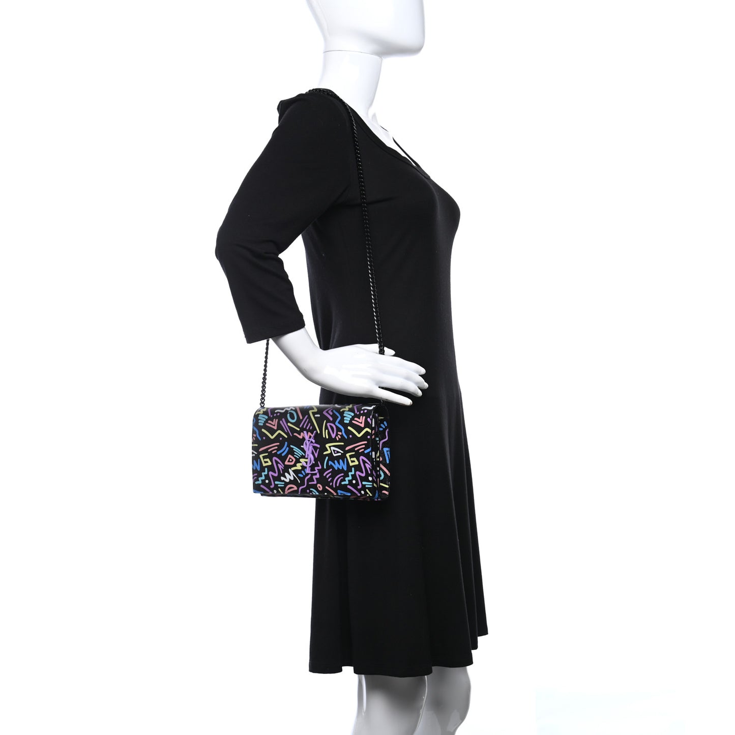 Grain De Poudre Medium Classic Monogram Multicolor Graphic Print Chain Wallet Black