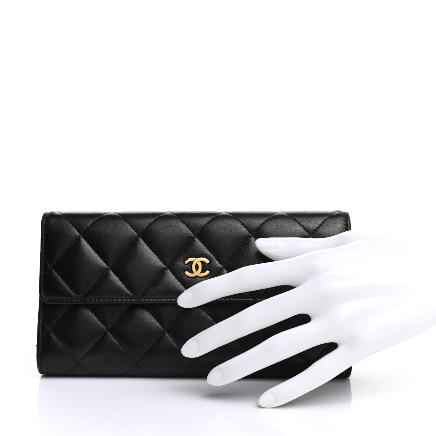 Chanel Lambskin Quilted Large Gusset Flap Wallet Black 2 of 10