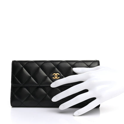 Chanel Lambskin Quilted Large Gusset Flap Wallet Black 2 of 10