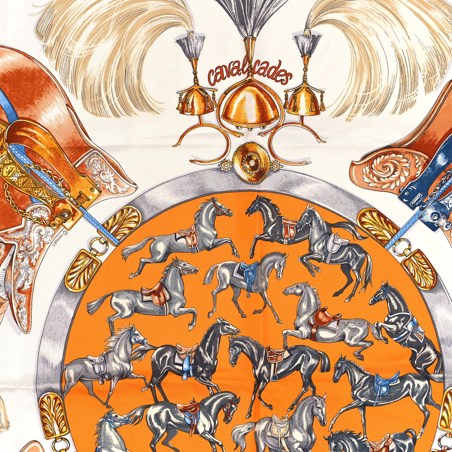 Hermes Silk Cavalcades Scarf 90 Orange White Rouille 4 of 4