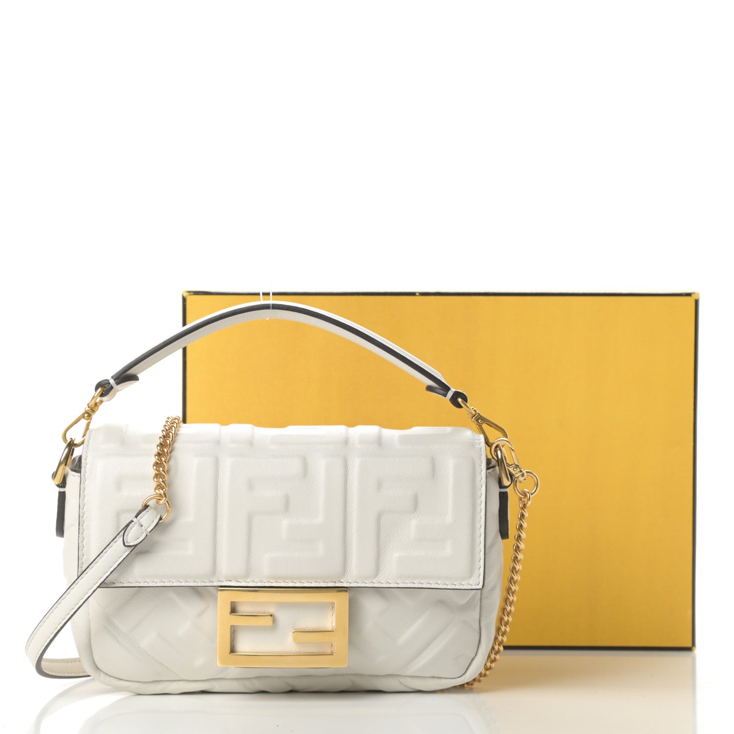 Fendi Nappa FF 1974 Embossed Mini Baguette White 11 of 11
