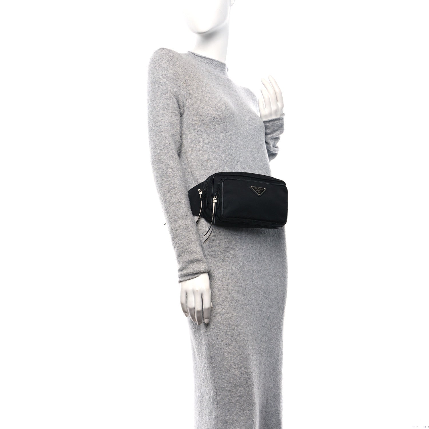 Prada Tessuto Nylon Studded Belt Bag Black White 2 of 10