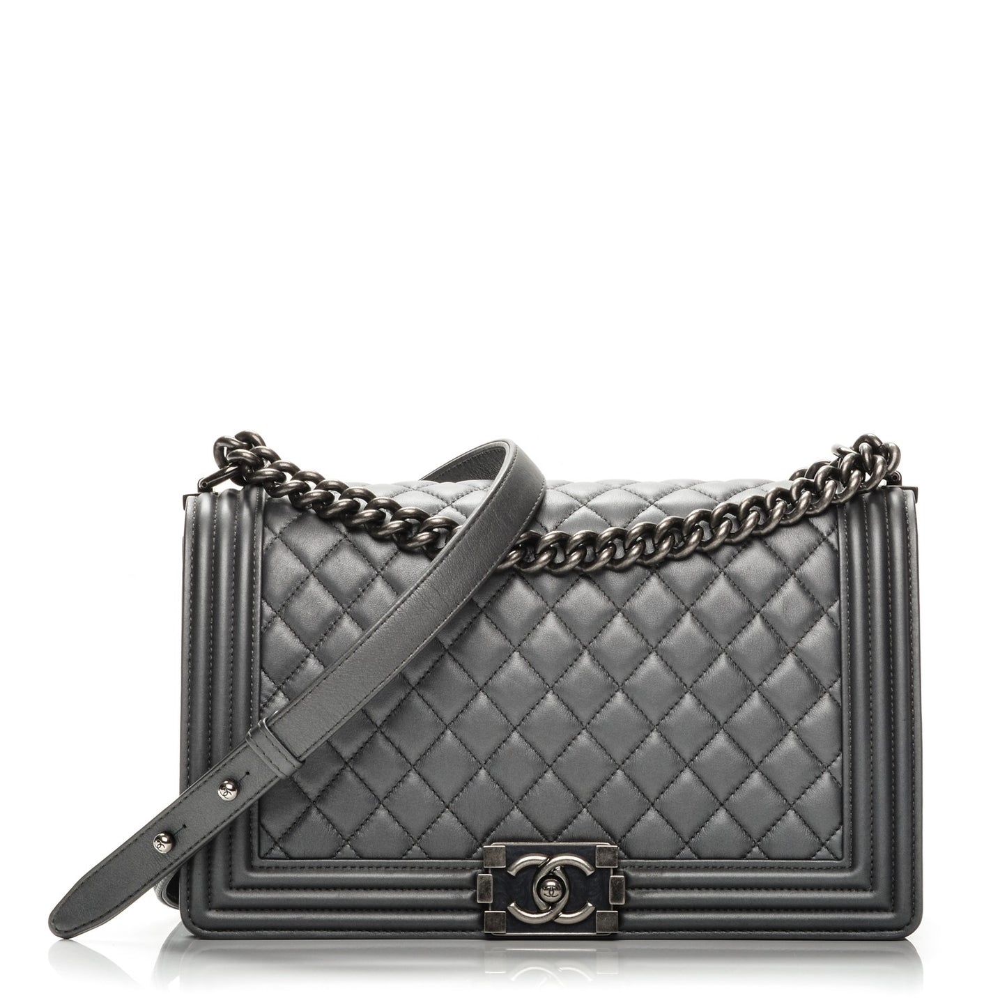 Calfskin Quilted New Medium Boy Flap Grey
