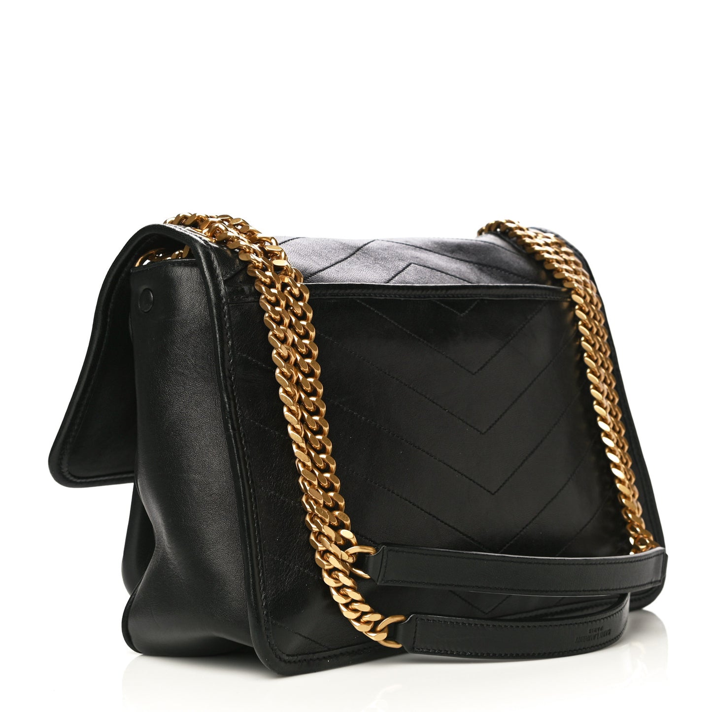 Lambskin Matelasse Monogram Medium Niki Chain Satchel Black