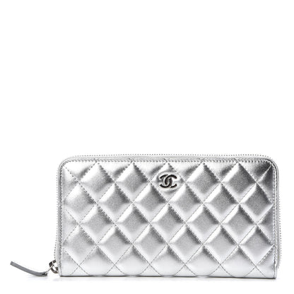 Chanel Metallic Lambskin Quilted Large Gusset Zip Around Wallet Silver 1 of 10